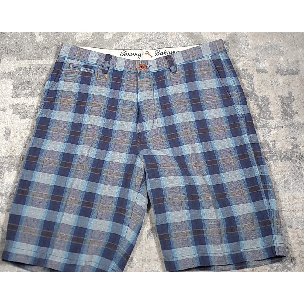 Tommy Bahama‎ Make Life One Long Weekend Linen Blend Plaid Men's Shorts Sz 32x10